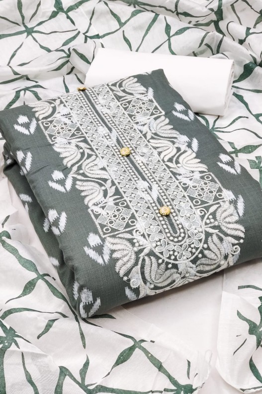 Exclusive Cotton Print Dress Material With Fancy work